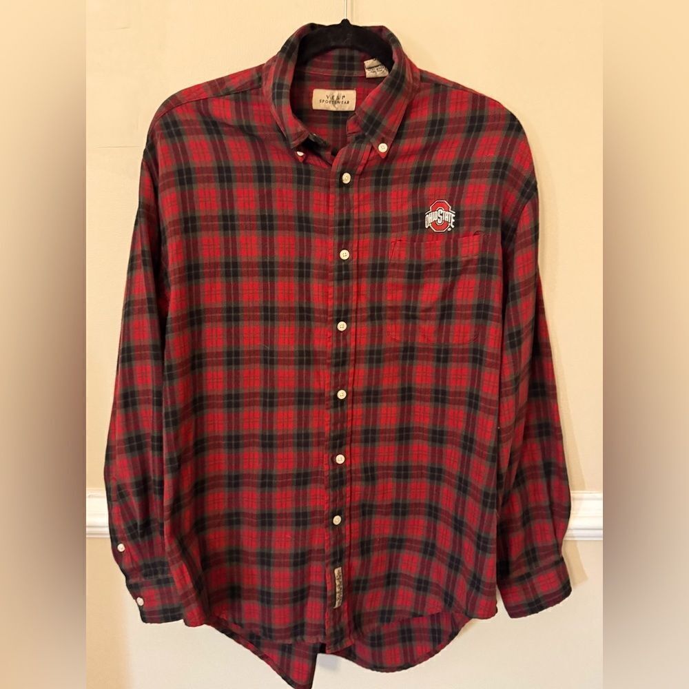 Vesi Sportswear Red and Black Plaid  OSU shirt Size M